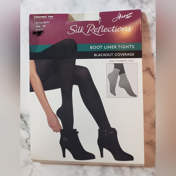 Hanes Silk Reflections Control Top Black Tights NWT - Picture 1 of 3